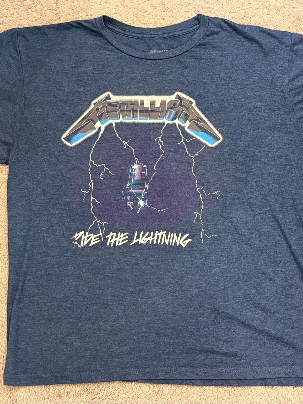 Metallica 'Ride the Lightning' Blue Graphic Tee - Band Shirt